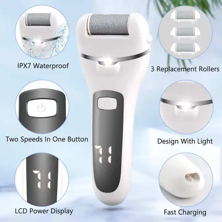 Blue Rechargeable Electric Foot File Callus Remover with LED Display and USB Charging-Foot Care-PEROZ Accessories