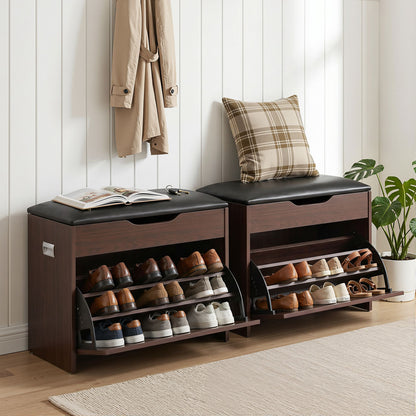Artiss 2x Shoe Bench Set Flip Drawer Walnut-Furniture > Living Room > Shoe Storage-PEROZ Accessories