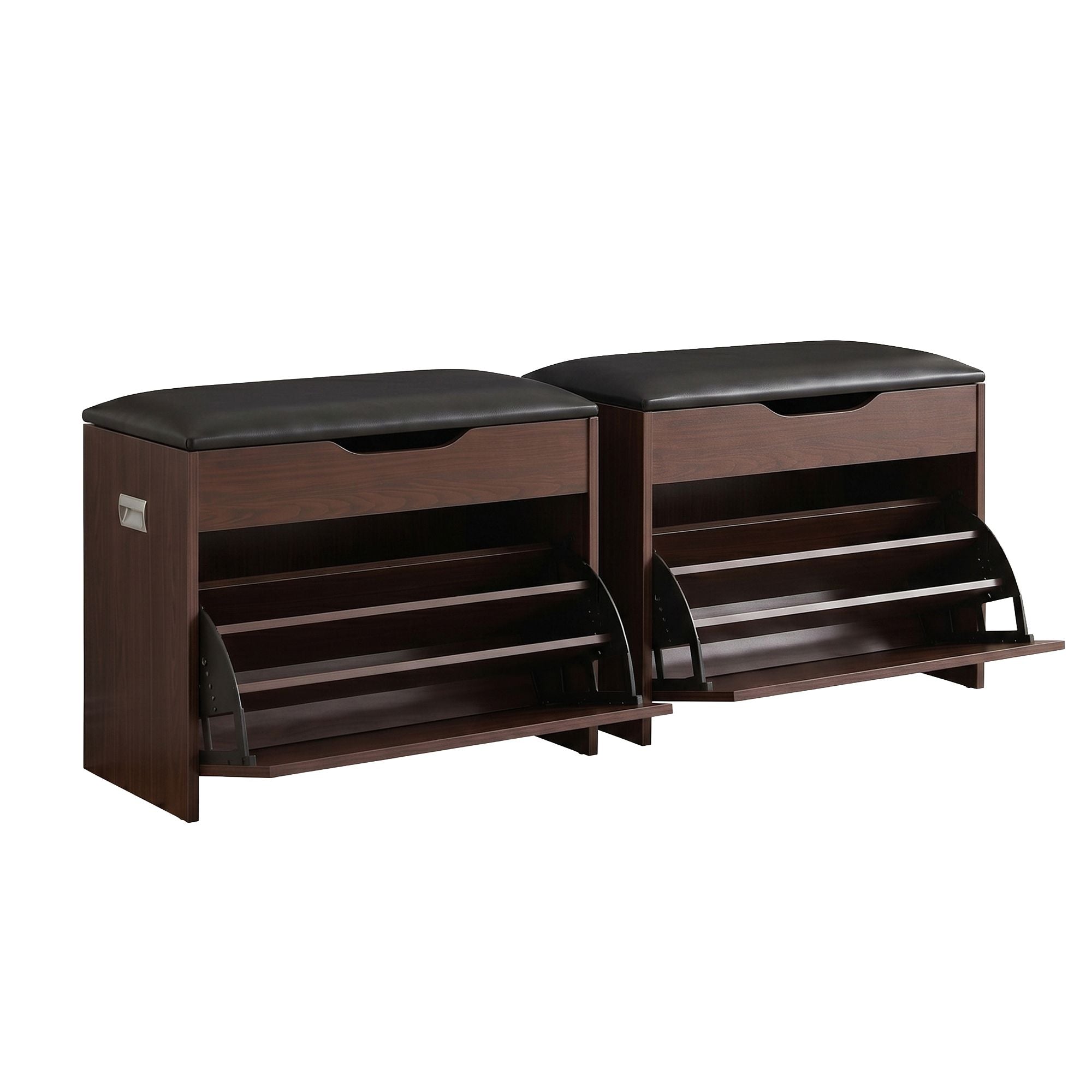 Artiss 2x Shoe Bench Set Flip Drawer Walnut-Furniture > Living Room > Shoe Storage-PEROZ Accessories