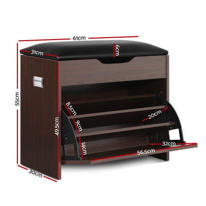 Artiss 2x Shoe Bench Set Flip Drawer Walnut-Furniture > Living Room > Shoe Storage-PEROZ Accessories