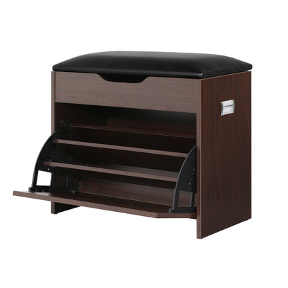 Artiss 2x Shoe Bench Set Flip Drawer Walnut-Furniture > Living Room > Shoe Storage-PEROZ Accessories