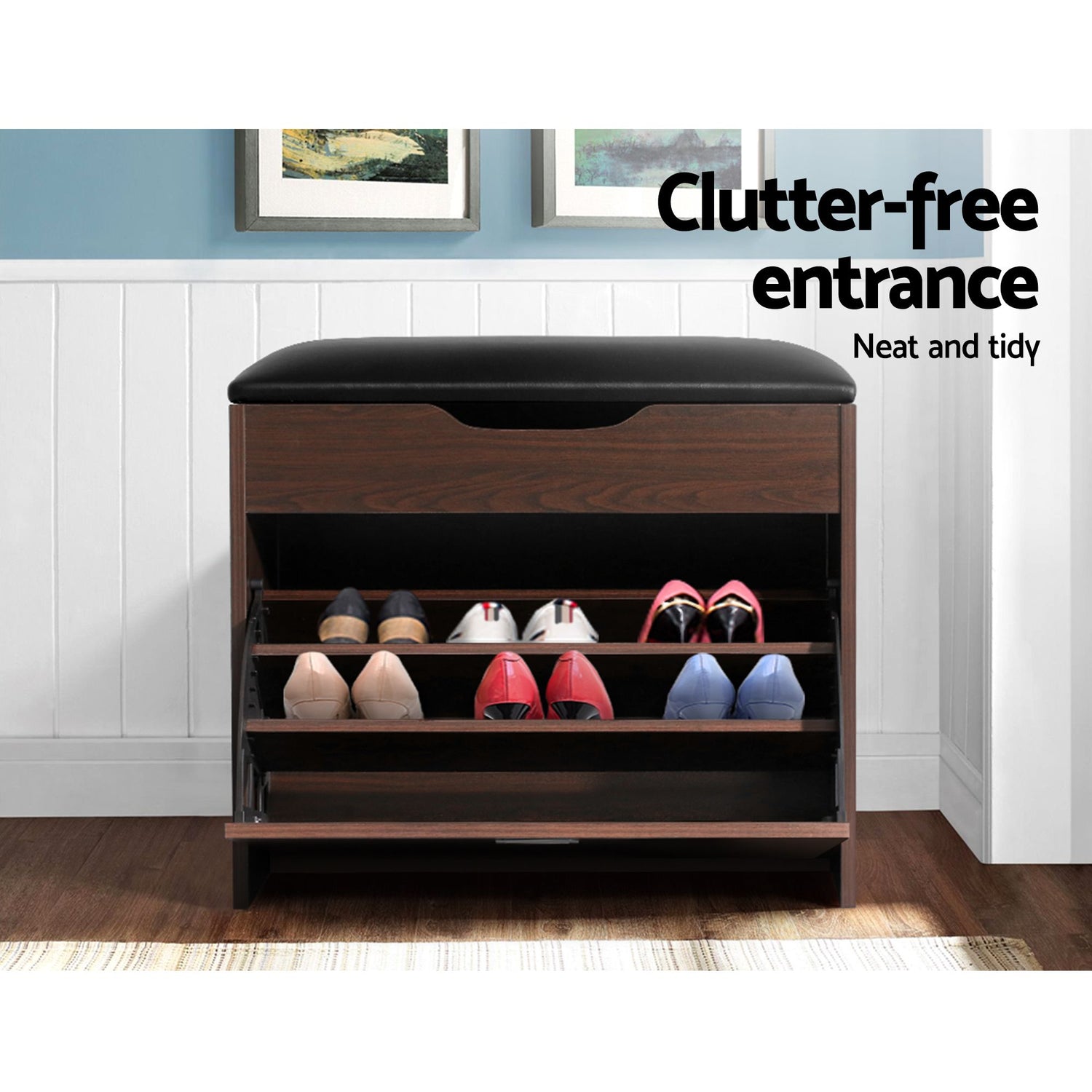 Artiss 2x Shoe Bench Set Flip Drawer Walnut-Furniture > Living Room > Shoe Storage-PEROZ Accessories