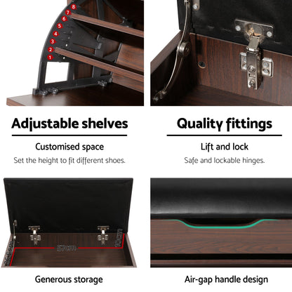 Artiss 2x Shoe Bench Set Flip Drawer Walnut-Furniture > Living Room > Shoe Storage-PEROZ Accessories