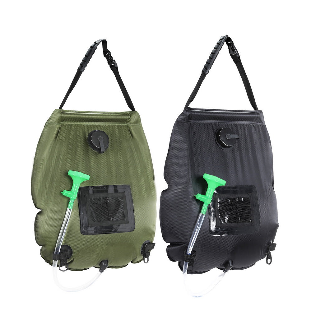 Weisshorn Camping Shower Bag 20L Set of 2 Portable Green Black-Outdoor Recreation &gt; Camping &gt; Portable Toilets &amp; Showers-PEROZ Accessories