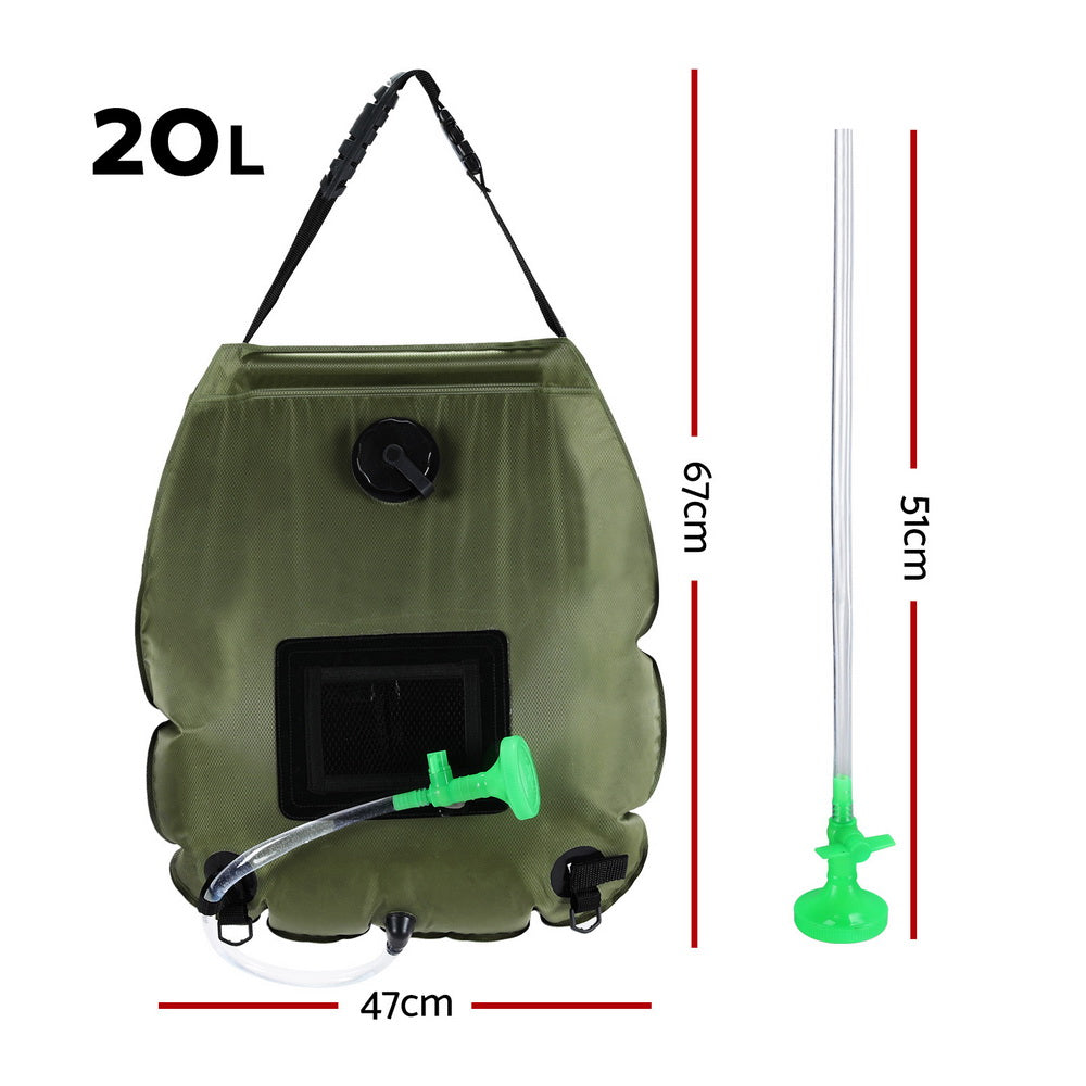 Weisshorn Camping Shower Bag 20L Set of 2 Portable Green Black-Outdoor Recreation &gt; Camping &gt; Portable Toilets &amp; Showers-PEROZ Accessories