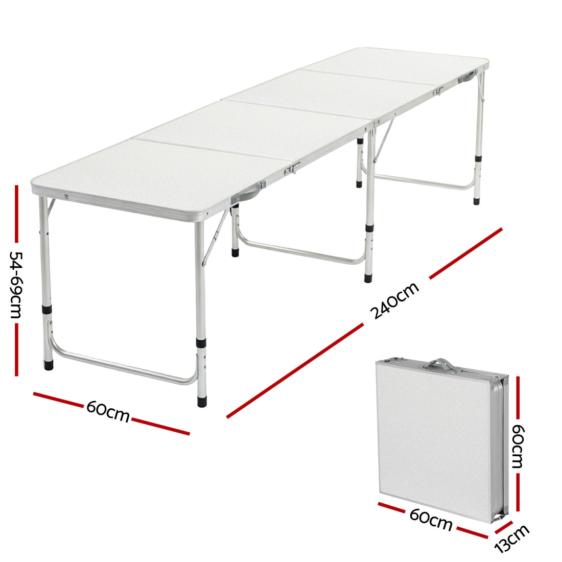 Weisshorn Folding Camping Table 240CM Portable Outdoor Picnic BBQ Aluminium Desk
