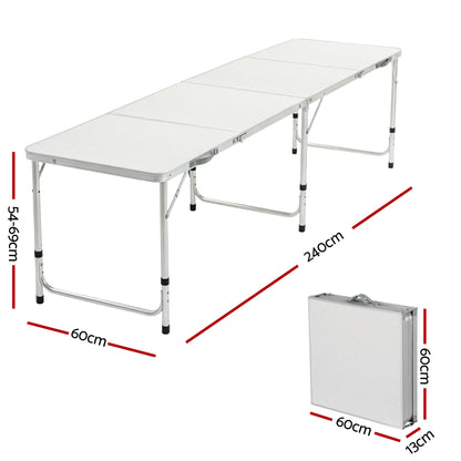 Weisshorn Folding Camping Table 240CM Portable Outdoor Picnic BBQ Aluminium Desk