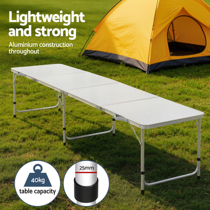 Weisshorn Folding Camping Table 240CM Portable Outdoor Picnic BBQ Aluminium Desk