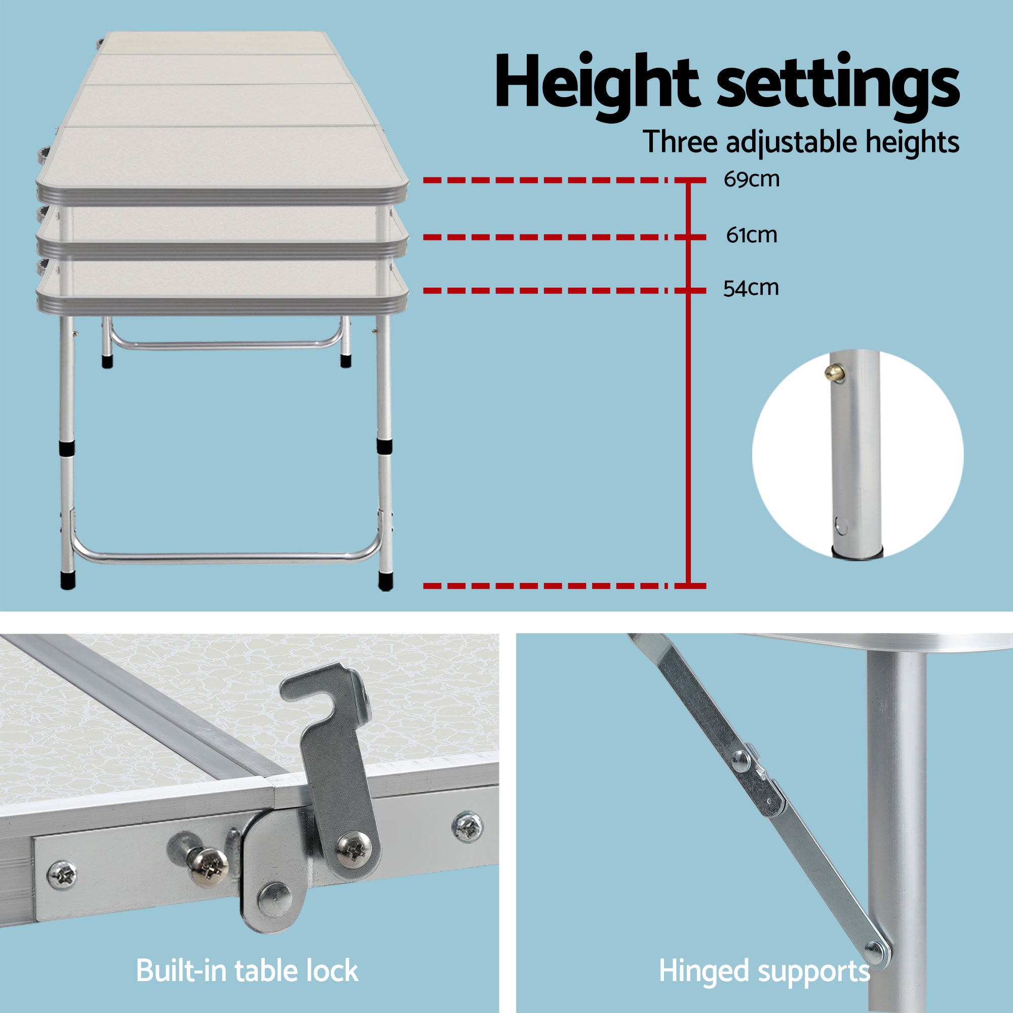 Weisshorn Folding Camping Table 240CM Portable Outdoor Picnic BBQ Aluminium Desk