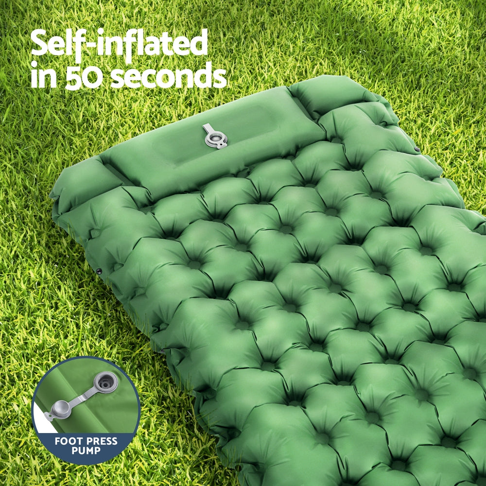 Weisshorn Self Inflating Mattress Camping Sleeping Mat Air Bed Pad Single Pillow-Outdoor Recreation &gt; Camping &gt; Inflatable Mattresses-PEROZ Accessories