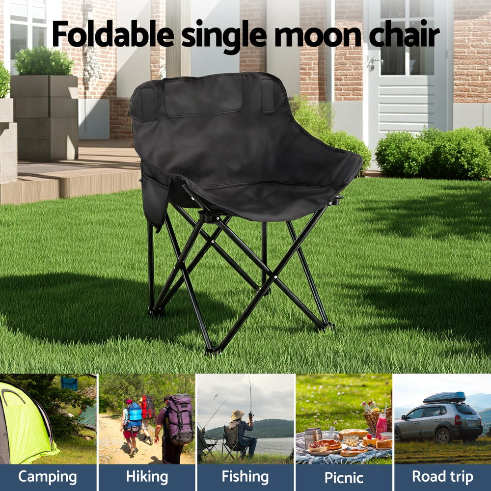 Weisshorn Folding Camping Moon Chair Portable Seat Weight Capacity 120KG Black-Outdoor Recreation &gt; Camping &gt; Camp Furniture-PEROZ Accessories