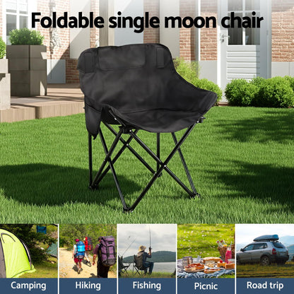 Weisshorn Folding Camping Moon Chair Portable Seat Weight Capacity 120KG Black-Outdoor Recreation &gt; Camping &gt; Camp Furniture-PEROZ Accessories