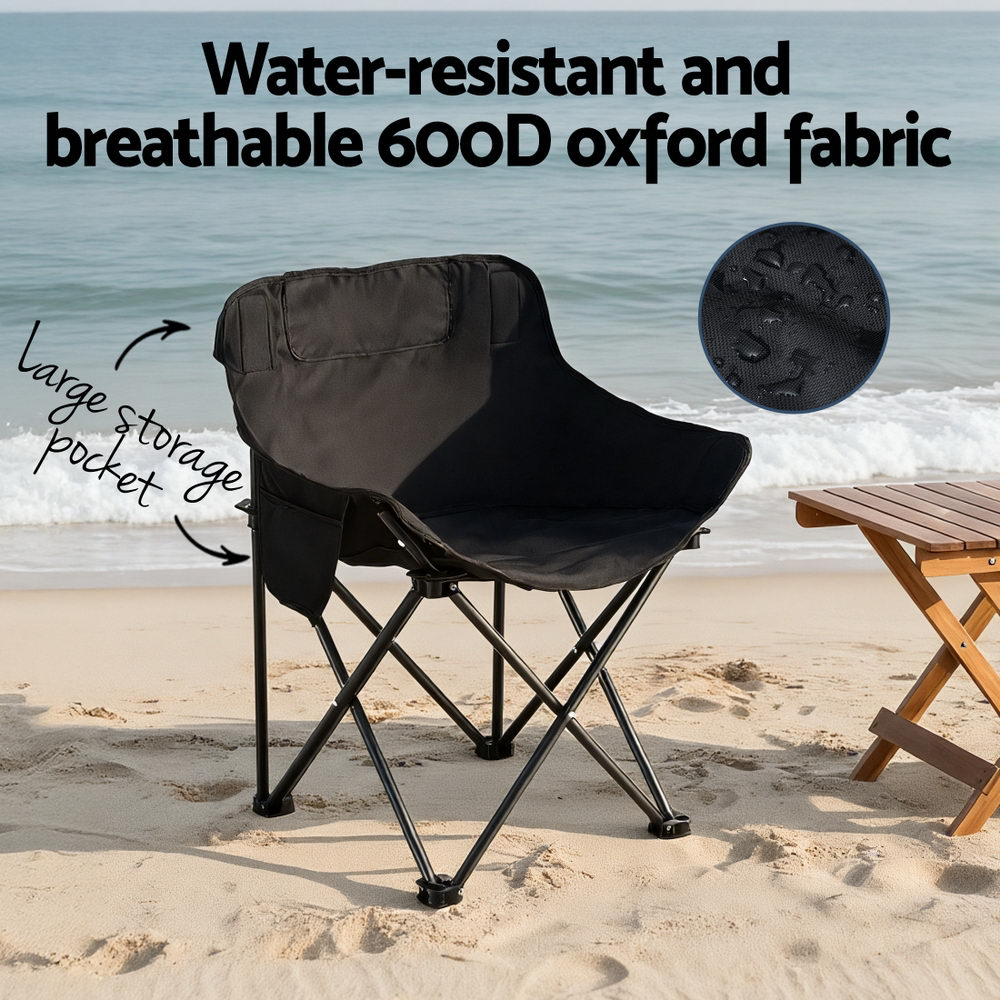 Weisshorn Folding Camping Moon Chair Portable Seat Weight Capacity 120KG Black-Outdoor Recreation &gt; Camping &gt; Camp Furniture-PEROZ Accessories