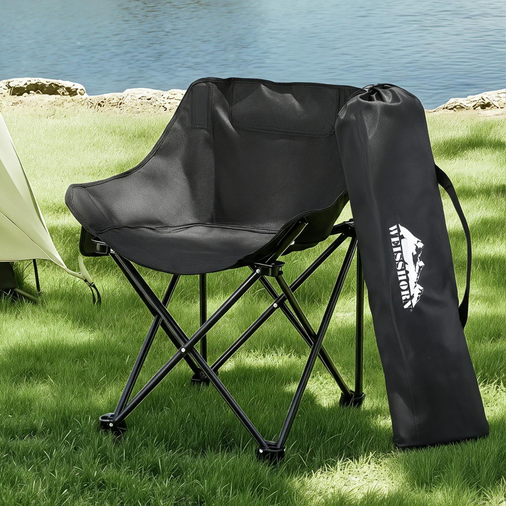 Weisshorn Folding Camping Moon Chair Portable Seat Weight Capacity 120KG Black-Outdoor Recreation &gt; Camping &gt; Camp Furniture-PEROZ Accessories