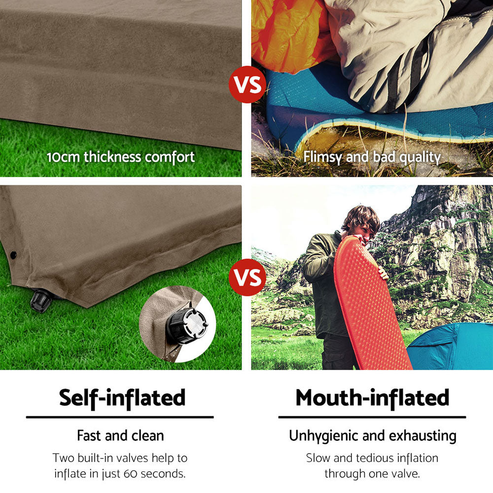 Weisshorn Self Inflating Mattress 10CM Camping Sleeping Mat Air Double Coffee-Outdoor &gt; Camping-PEROZ Accessories