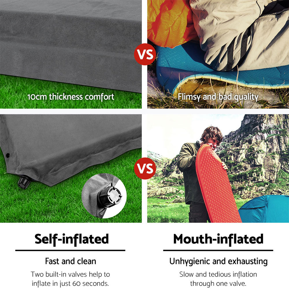 Weisshorn Self Inflating Mattress 10CM Camping Sleeping Mat Air Double Grey-Outdoor &gt; Camping-PEROZ Accessories