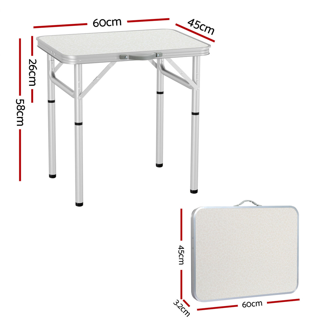 Weisshorn Folding Camping Table 60CM Adjustable Portable Outdoor Picnic Desk-Camping Tables-PEROZ Accessories