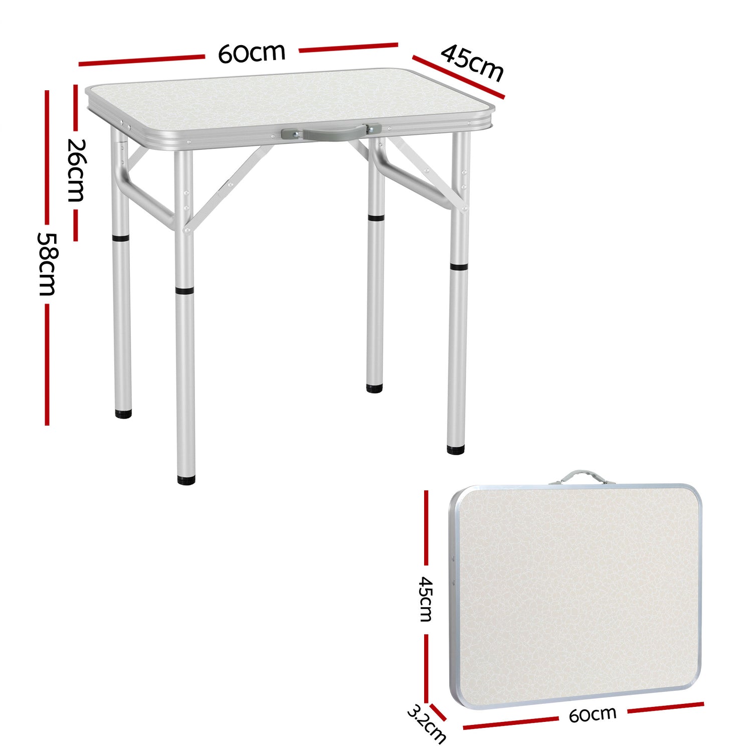 Weisshorn Folding Camping Table 60CM Adjustable Portable Outdoor Picnic Desk-Camping Tables-PEROZ Accessories