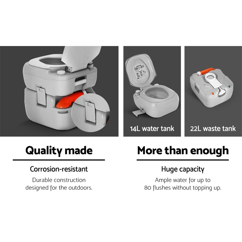 Weisshorn 22L Portable Camping Toilet Outdoor Flush Potty Boating-Outdoor Recreation &gt; Camping &gt; Portable Toilets &amp; Showers-PEROZ Accessories