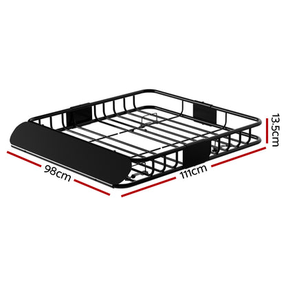 Giantz Universal Car Roof Rack Basket Luggage Vehicle Cargo Carrier 111cm Black-Auto Accessories &gt; Auto Accessories Others &gt; Cross Bar-PEROZ Accessories