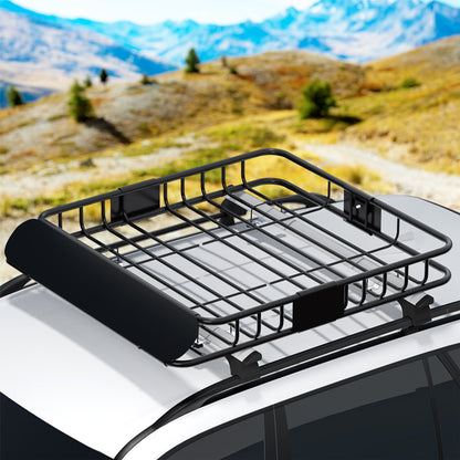 Giantz Universal Car Roof Rack Basket Luggage Vehicle Cargo Carrier 111cm Black-Auto Accessories &gt; Auto Accessories Others &gt; Cross Bar-PEROZ Accessories