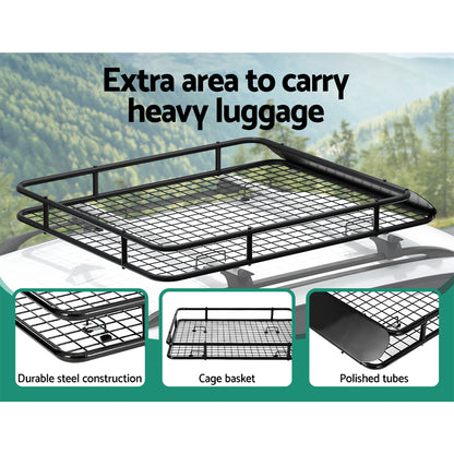 Giantz Universal Car Roof Rack Basket Luggage Vehicle Cargo Carrier 123cm Black-Auto Accessories &gt; Auto Accessories Others &gt; Cross Bar-PEROZ Accessories