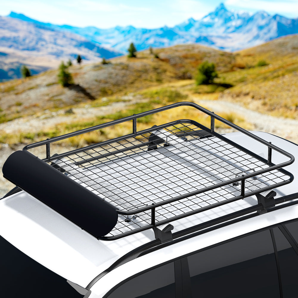 Giantz Universal Car Roof Rack Basket Luggage Vehicle Cargo Carrier 123cm Black-Auto Accessories &gt; Auto Accessories Others &gt; Cross Bar-PEROZ Accessories