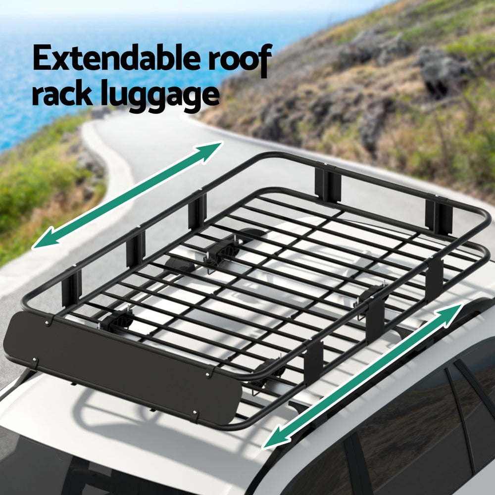 Giantz Universal Car Roof Rack Basket Luggage Vehicle Cargo Carrier 160cm Black-Auto Accessories &gt; Auto Accessories Others &gt; Cross Bar-PEROZ Accessories