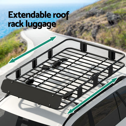 Giantz Universal Car Roof Rack Basket Luggage Vehicle Cargo Carrier 160cm Black-Auto Accessories &gt; Auto Accessories Others &gt; Cross Bar-PEROZ Accessories