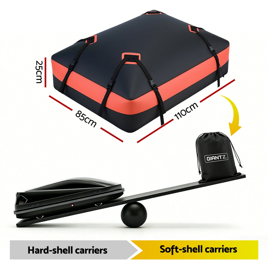 Giantz Roof Top Cargo Bag Waterproof Car Luggage Carrier 15 Cubic Ft Universal-Auto Accessories > Auto Accessories Others > Cross Bar-PEROZ Accessories