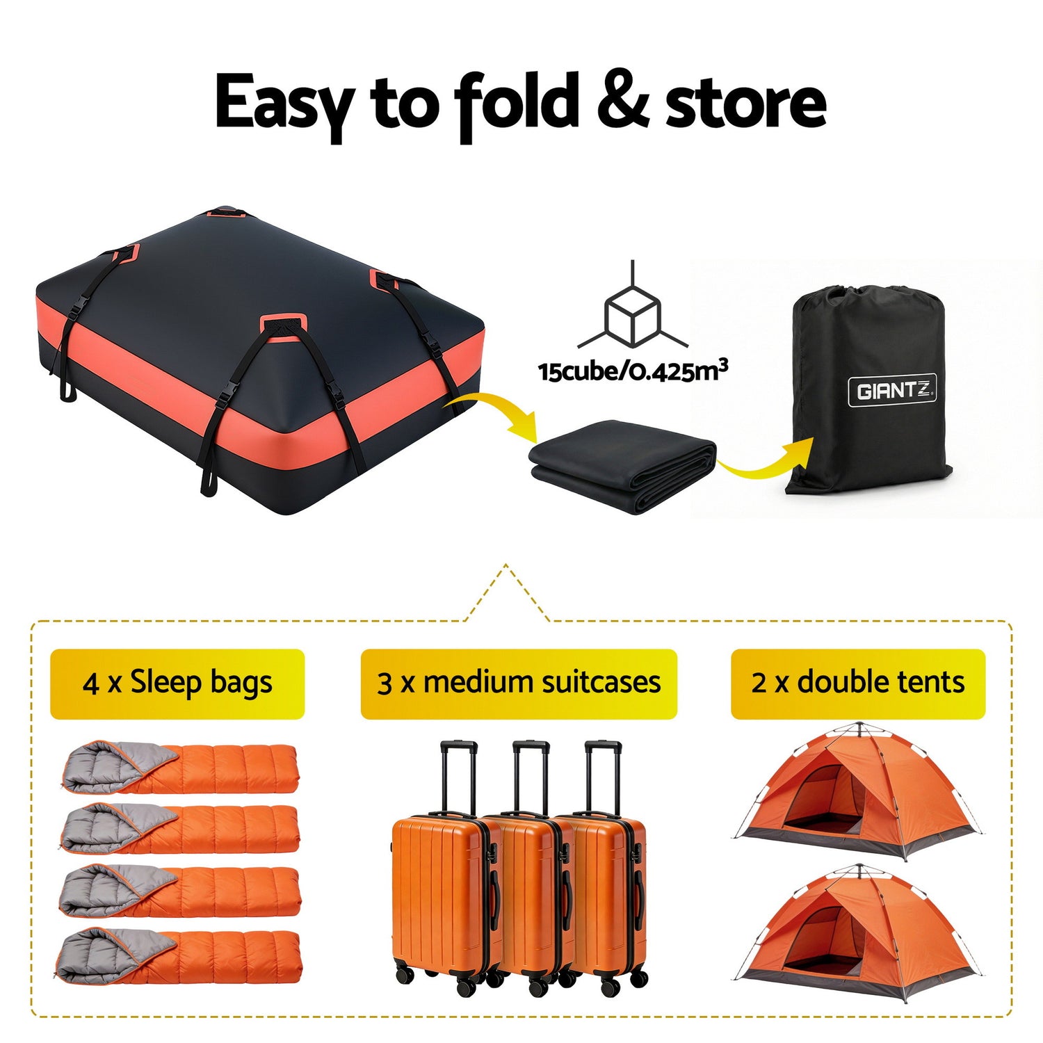 Giantz Roof Top Cargo Bag Waterproof Car Luggage Carrier 15 Cubic Ft Universal-Auto Accessories > Auto Accessories Others > Cross Bar-PEROZ Accessories