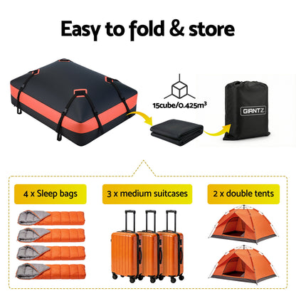 Giantz Roof Top Cargo Bag Waterproof Car Luggage Carrier 15 Cubic Ft Universal-Auto Accessories > Auto Accessories Others > Cross Bar-PEROZ Accessories