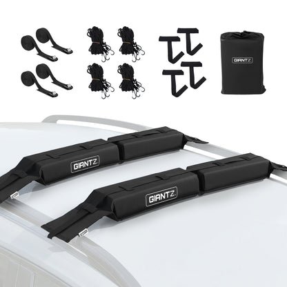 GIANTZ Kayak Roof Rack for Car, Universal Soft Roof Rack Pads for Surfboard SUP Canoe, Roof Bars for SUV Sedan without Side Rails, Portable Cross Bars with 4.5m Tie Down Straps &amp; Ropes, 80kg Capacity-Auto Accessories > Auto Accessories Others > Cross Bar-PEROZ Accessories