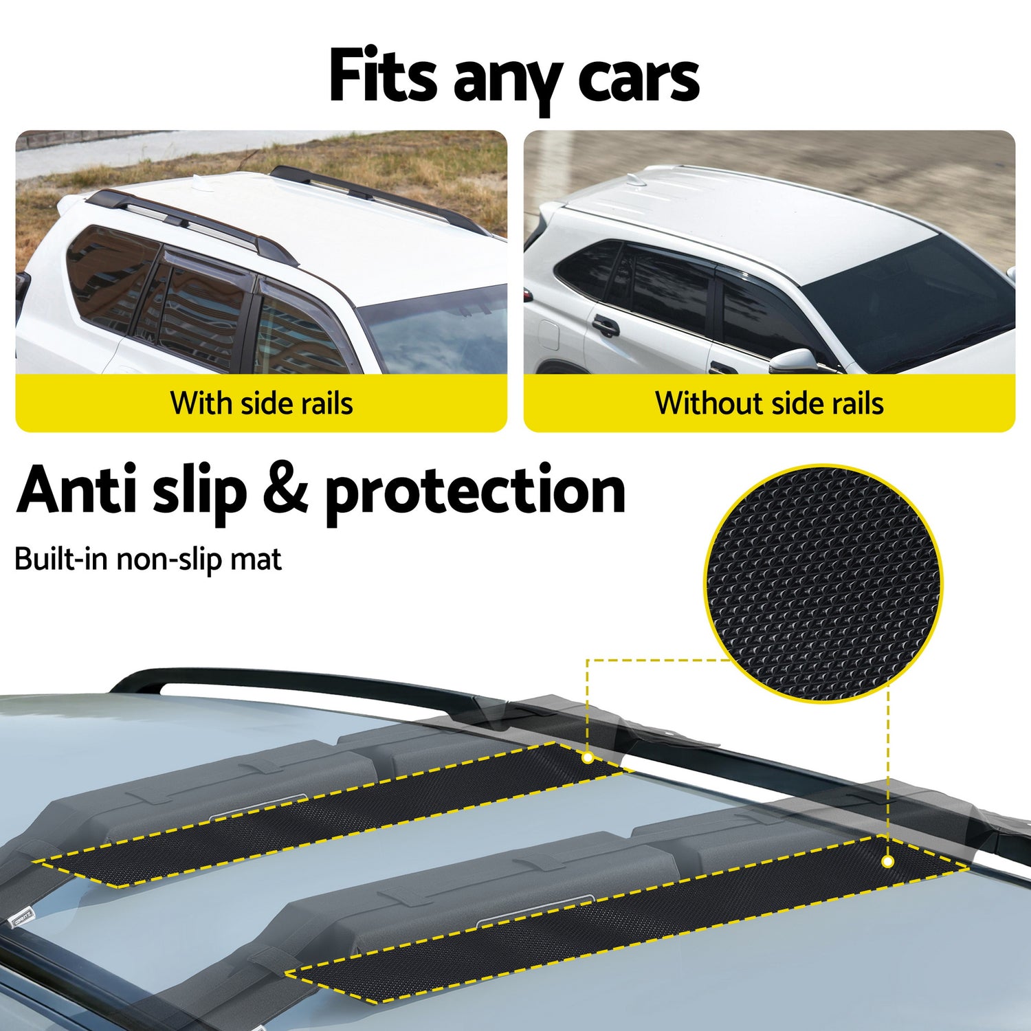 GIANTZ Kayak Roof Rack for Car, Universal Soft Roof Rack Pads for Surfboard SUP Canoe, Roof Bars for SUV Sedan without Side Rails, Portable Cross Bars with 4.5m Tie Down Straps &amp; Ropes, 80kg Capacity-Auto Accessories > Auto Accessories Others > Cross Bar-PEROZ Accessories