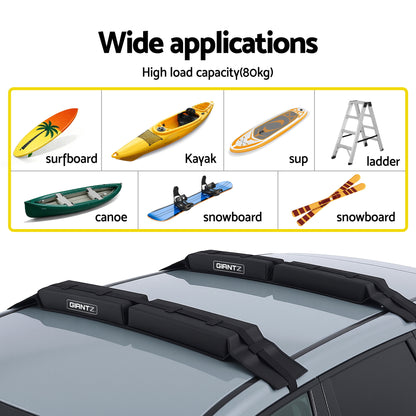 GIANTZ Kayak Roof Rack for Car, Universal Soft Roof Rack Pads for Surfboard SUP Canoe, Roof Bars for SUV Sedan without Side Rails, Portable Cross Bars with 4.5m Tie Down Straps &amp; Ropes, 80kg Capacity-Auto Accessories > Auto Accessories Others > Cross Bar-PEROZ Accessories