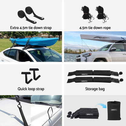 GIANTZ Kayak Roof Rack for Car, Universal Soft Roof Rack Pads for Surfboard SUP Canoe, Roof Bars for SUV Sedan without Side Rails, Portable Cross Bars with 4.5m Tie Down Straps &amp; Ropes, 80kg Capacity-Auto Accessories > Auto Accessories Others > Cross Bar-PEROZ Accessories