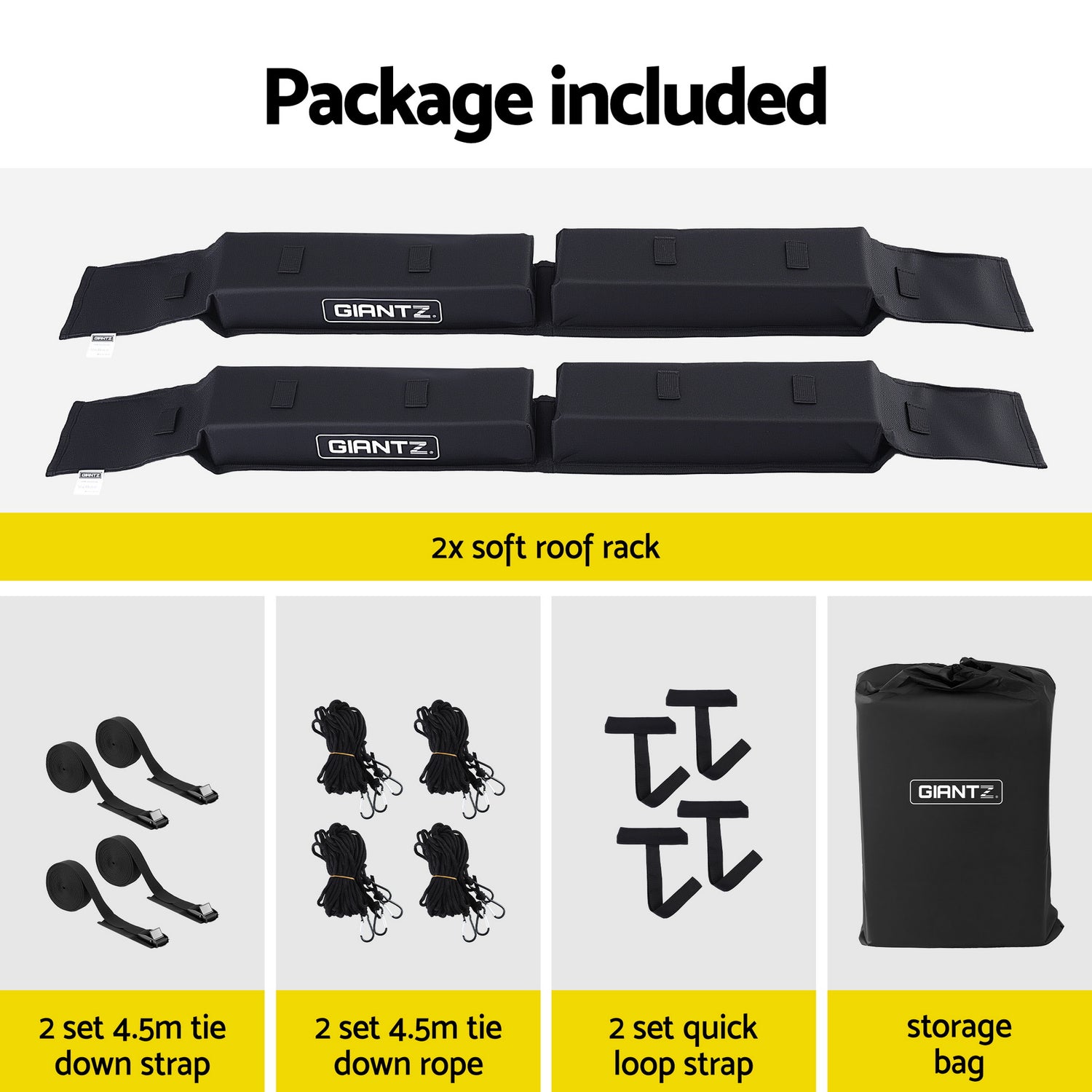 GIANTZ Kayak Roof Rack for Car, Universal Soft Roof Rack Pads for Surfboard SUP Canoe, Roof Bars for SUV Sedan without Side Rails, Portable Cross Bars with 4.5m Tie Down Straps &amp; Ropes, 80kg Capacity-Auto Accessories > Auto Accessories Others > Cross Bar-PEROZ Accessories