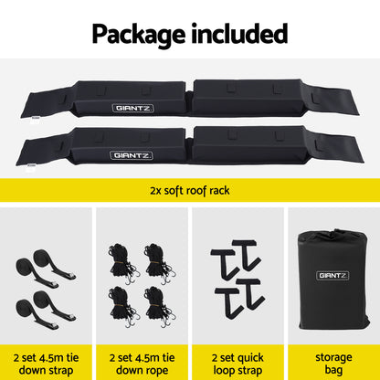 GIANTZ Kayak Roof Rack for Car, Universal Soft Roof Rack Pads for Surfboard SUP Canoe, Roof Bars for SUV Sedan without Side Rails, Portable Cross Bars with 4.5m Tie Down Straps &amp; Ropes, 80kg Capacity-Auto Accessories > Auto Accessories Others > Cross Bar-PEROZ Accessories