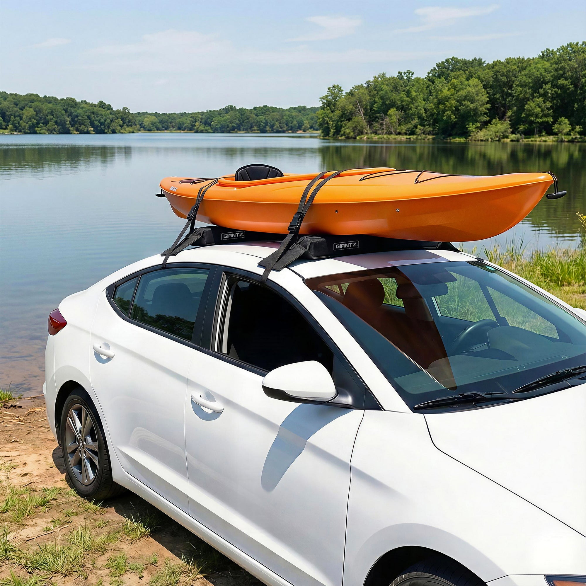 GIANTZ Kayak Roof Rack for Car, Universal Soft Roof Rack Pads for Surfboard SUP Canoe, Roof Bars for SUV Sedan without Side Rails, Portable Cross Bars with 4.5m Tie Down Straps &amp; Ropes, 80kg Capacity-Auto Accessories > Auto Accessories Others > Cross Bar-PEROZ Accessories