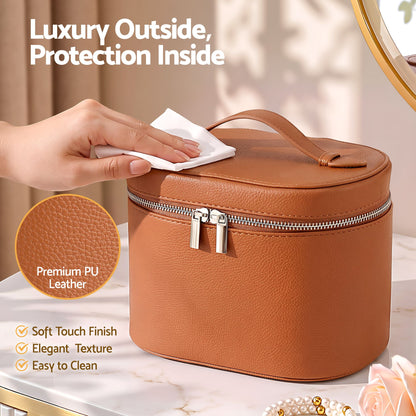 Embellir Makeup Case for Women Travel PU Cosmetic Organizer Brown-Health &amp; Beauty > Cosmetic Storage > Cosmetic &amp; Toiletry Bags-PEROZ Accessories