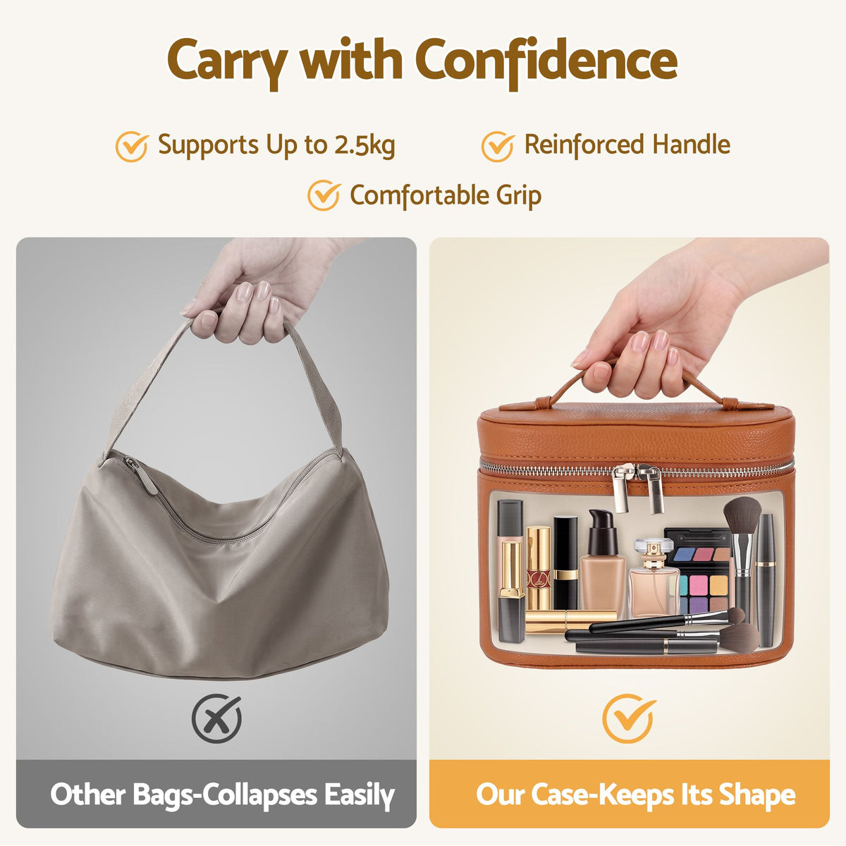Embellir Makeup Case for Women Travel PU Cosmetic Organizer Brown-Health &amp; Beauty > Cosmetic Storage > Cosmetic &amp; Toiletry Bags-PEROZ Accessories