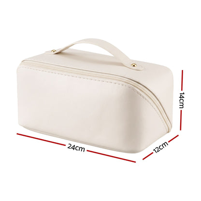 Embellir Makeup Case Portable Cosmetic Bag Organiser Toiletry Travel Bag PU White-Health &amp; Beauty > Cosmetic Storage > Cosmetic &amp; Toiletry Bags-PEROZ Accessories