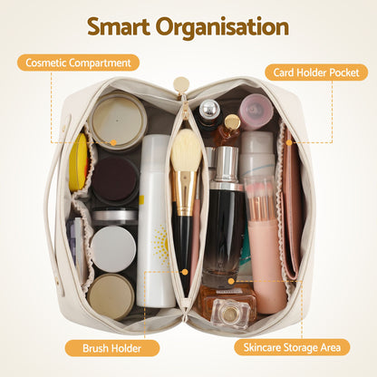 Embellir Makeup Case Portable Cosmetic Bag Organiser Toiletry Travel Bag PU White-Health &amp; Beauty > Cosmetic Storage > Cosmetic &amp; Toiletry Bags-PEROZ Accessories