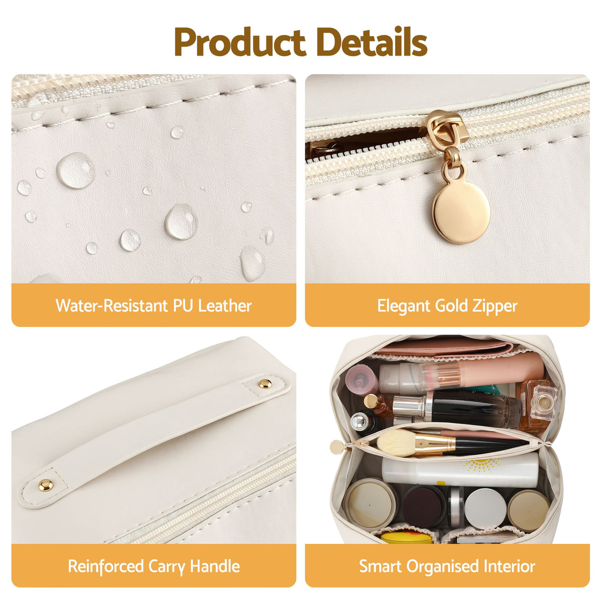 Embellir Makeup Case Portable Cosmetic Bag Organiser Toiletry Travel Bag PU White-Health &amp; Beauty > Cosmetic Storage > Cosmetic &amp; Toiletry Bags-PEROZ Accessories