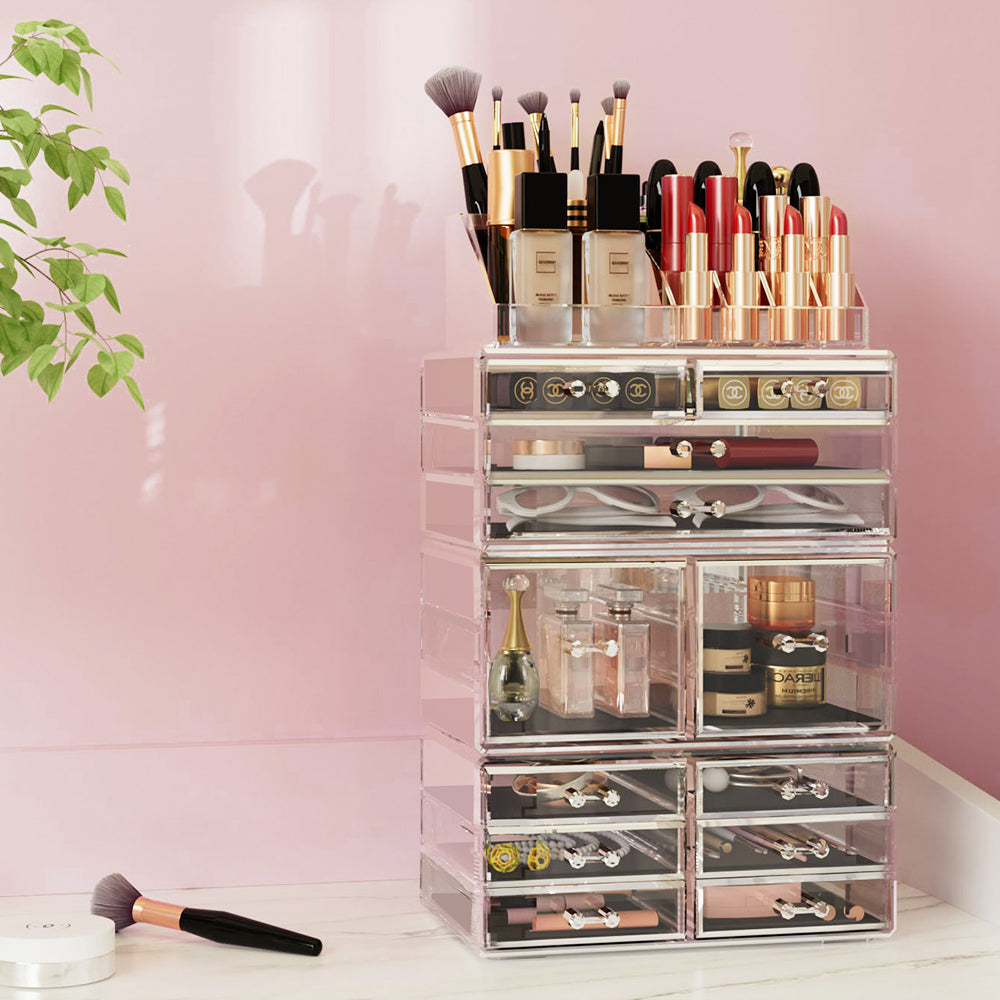 Embellir Makeup Case Acrylic Cosmetic Organizer Storage Box Jewellery Holder-Health &amp; Beauty &gt; Makeup Mirrors-PEROZ Accessories