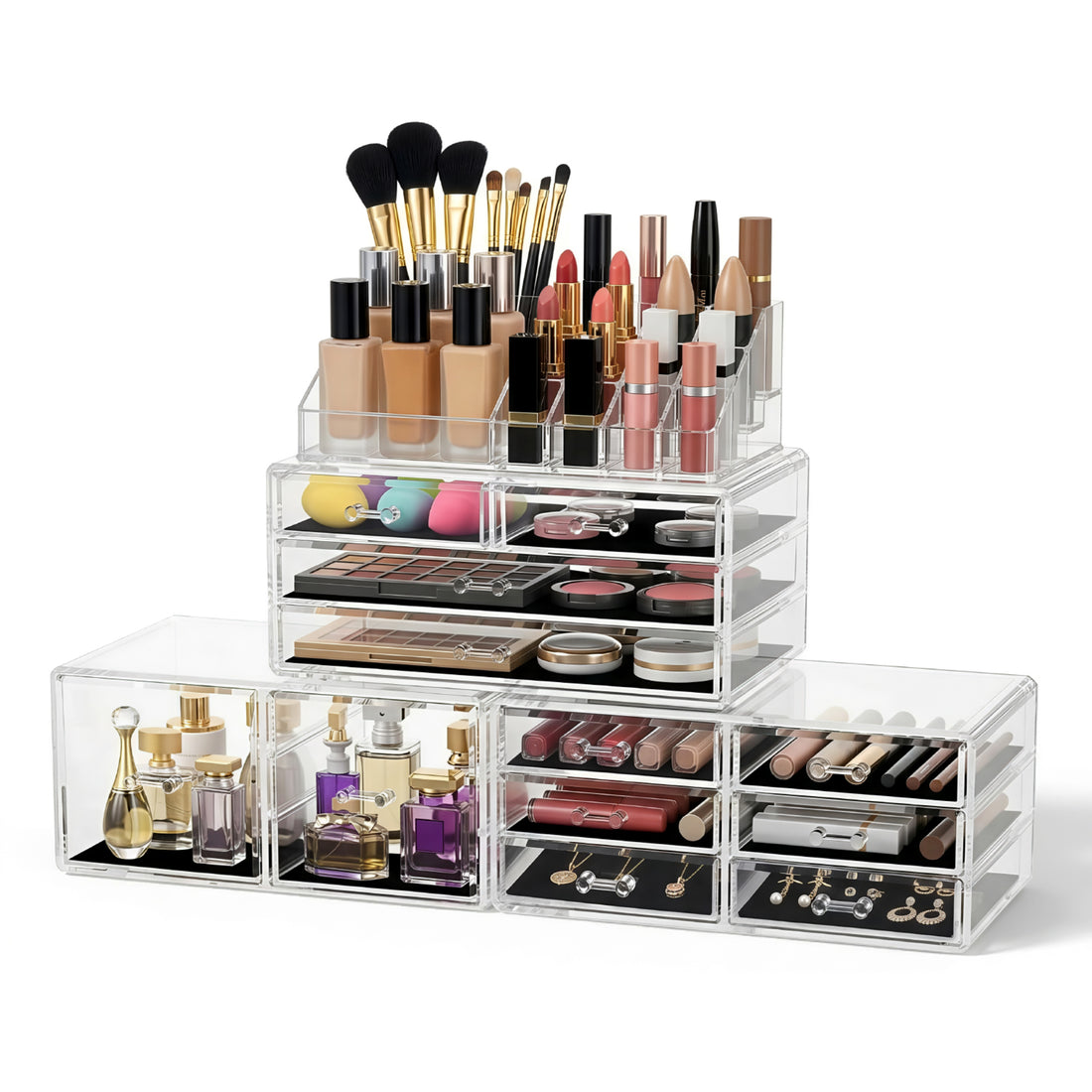 Embellir Makeup Case Acrylic Cosmetic Organizer Storage Box Jewellery Holder-Health &amp; Beauty > Makeup Mirrors-PEROZ Accessories