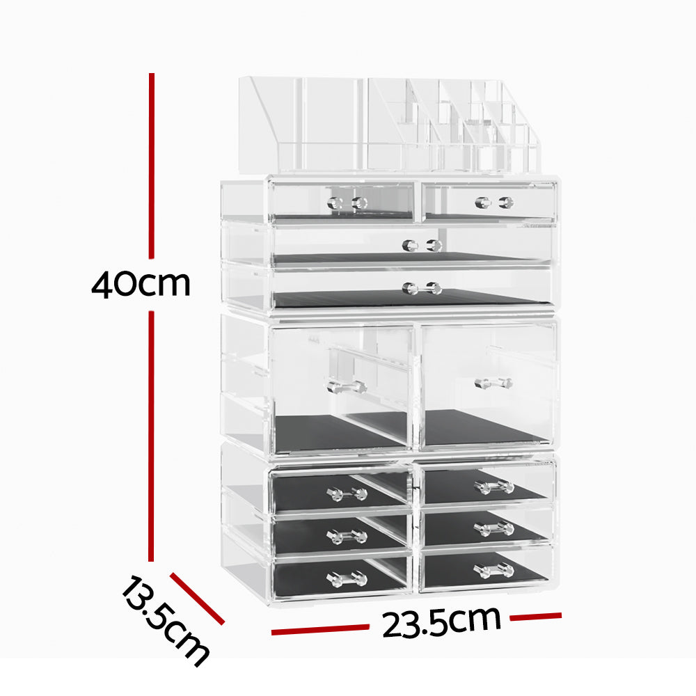 Embellir Makeup Case Acrylic Cosmetic Organizer Storage Box Jewellery Holder-Health &amp; Beauty > Makeup Mirrors-PEROZ Accessories
