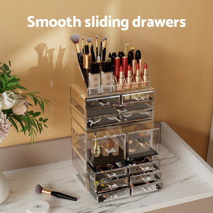 Embellir Makeup Case Acrylic Cosmetic Organizer Storage Box Jewellery Holder-Health &amp; Beauty > Makeup Mirrors-PEROZ Accessories