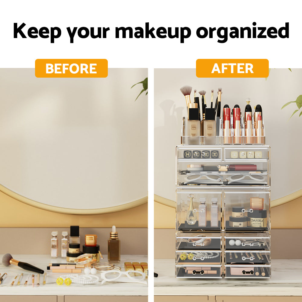 Embellir Makeup Case Acrylic Cosmetic Organizer Storage Box Jewellery Holder-Health &amp; Beauty > Makeup Mirrors-PEROZ Accessories