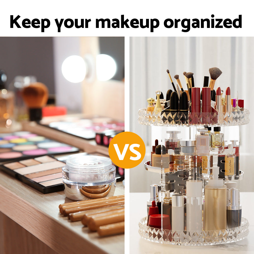 Embellir Makeup Case Acrylic Rotating Cosmetic Organizer Storage Display Holder-Health &amp; Beauty &gt; Cosmetic Storage &gt; Makeup Organisation &amp; Storage-PEROZ Accessories
